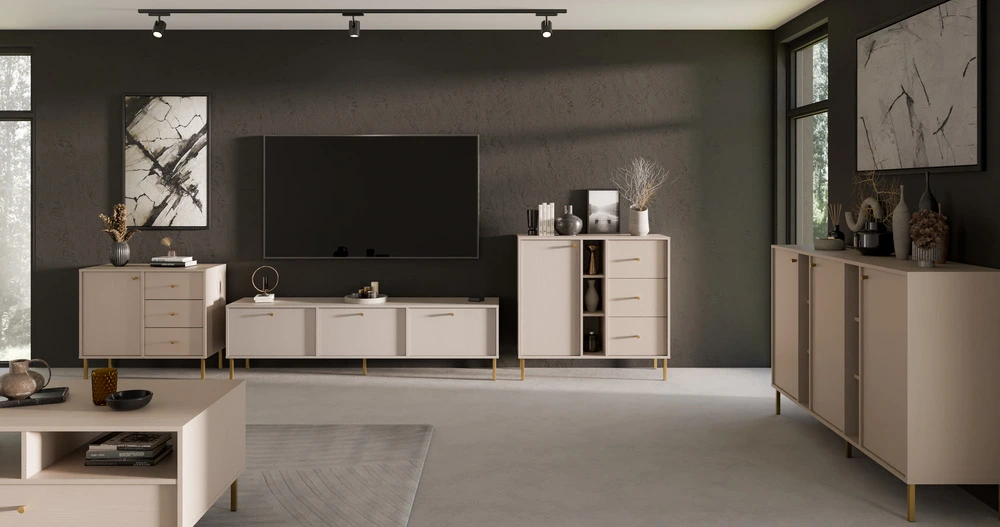 Mała komoda TOKYO 100 cm, do salonu, do przedpokoju, beż piaskowy, nogi proste Komody nowoczesne Desire Furniture Mała komoda TOKYO 100 cm, do salonu, do przedpokoju, beż piaskowy, nogi proste Komody nowoczesne Desire Furniture