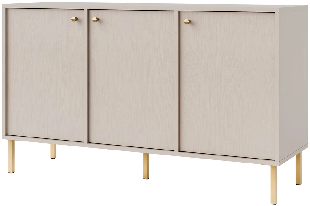 Trzydrzwiowa nowoczesna komoda TOKYO 124,5 cm, do salonu, beż piaskowy, nogi proste Tokyo Desire Furniture