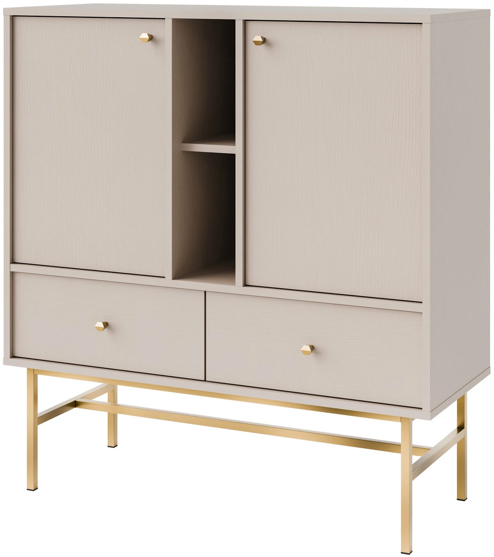 Dwudrzwiowa komoda z szufladami TOKYO 100 cm, do salonu, beż piaskowy, stelaż Tokyo Desire Furniture