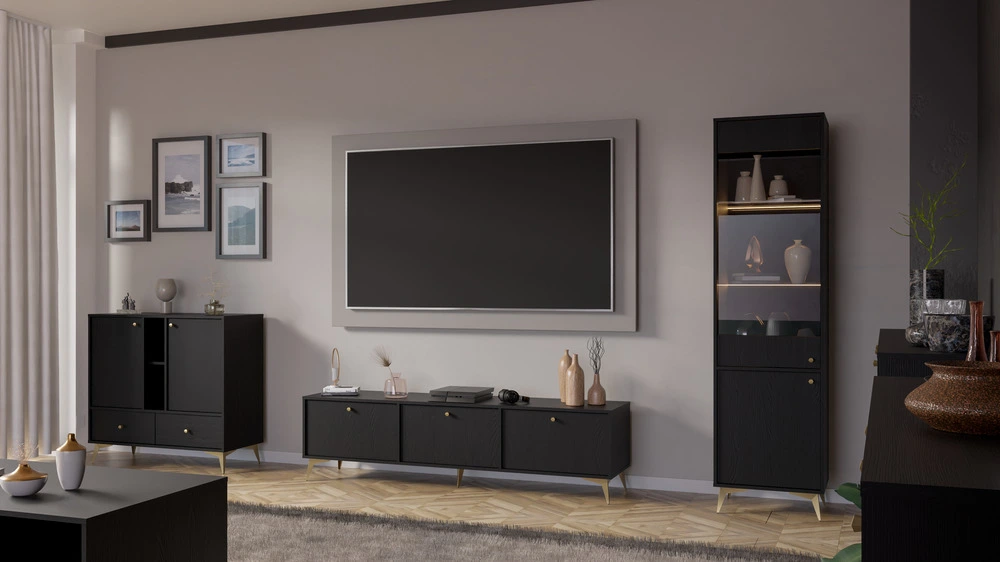 Witryna TOKYO 52 cm do salonu w stylu japońskim, czarny grafit, nogi rozgwiazda Tokyo Desire Furniture