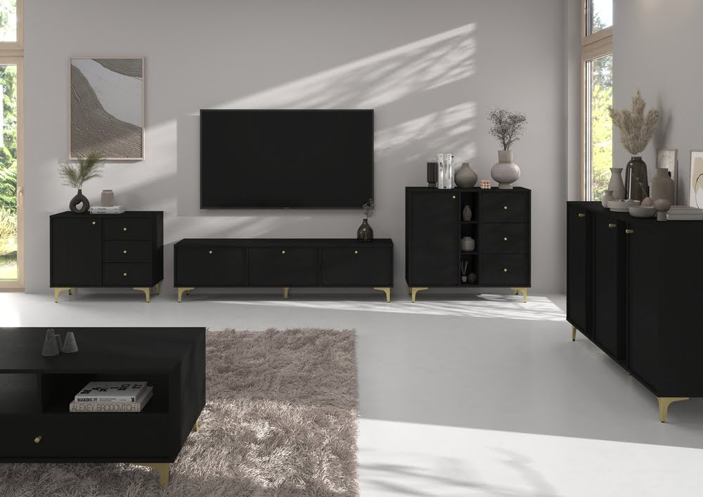 Komoda TOKYO 100 cm, do salonu, do przedpokoju, czarny grafit, nogi rozgwiazda Tokyo Desire Furniture