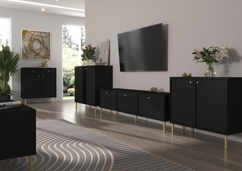 Mała komoda TOKYO 100 cm, do salonu, do przedpokoju, czarny grafit, nogi proste Komody nowoczesne Desire Furniture