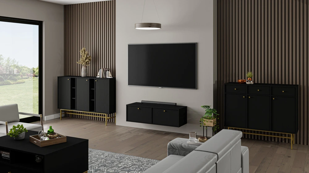 Mała szafka wisząca pod telewizor TOKYO 120 cm, czarny grafit Szafki RTV Desire Furniture