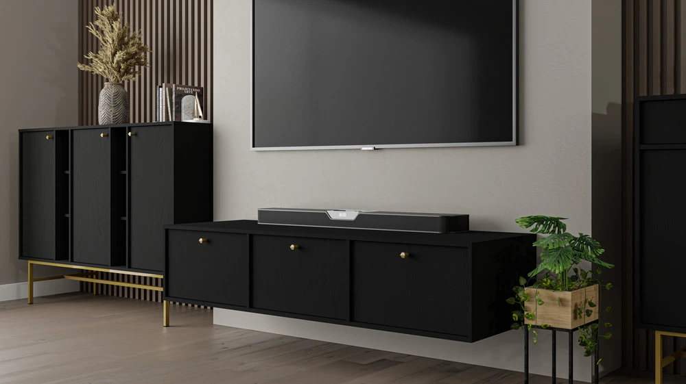 Pojemna wisząca szafka RTV TOKYO 180 cm, do salonu, czarny grafit Tokyo Desire Furniture