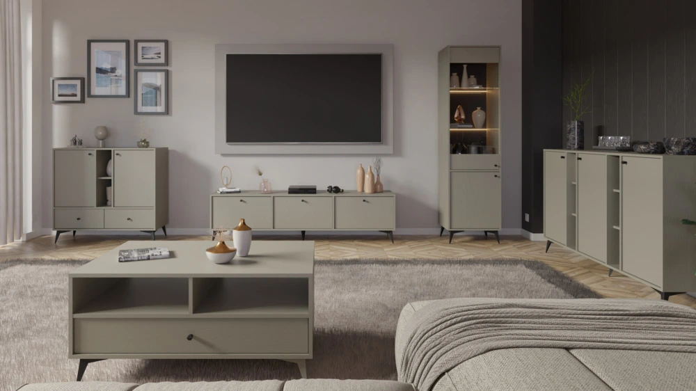 Pojemna szafka RTV TOKYO 180 cm, do salonu, eucaliptus, nogi rozgwiazda Tokyo Desire Furniture