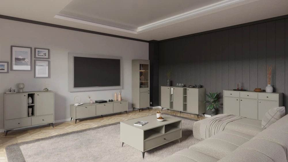 Pojemna szafka RTV TOKYO 180 cm, do salonu, eucaliptus, nogi rozgwiazda Tokyo Desire Furniture