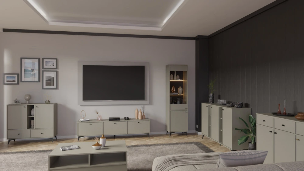 Pojemna szafka RTV TOKYO 180 cm, do salonu, eucaliptus, nogi rozgwiazda Tokyo Desire Furniture