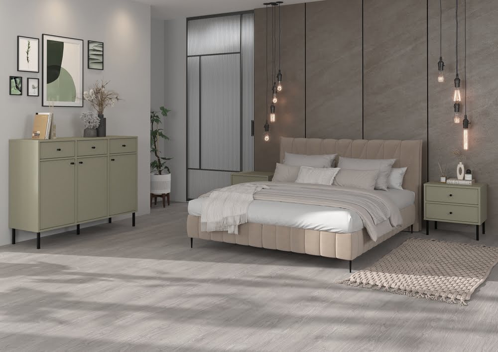 Duża komoda z szufladami TOKYO 124,5 cm, do salonu, eukaliptus, nogi proste Komody nowoczesne Desire Furniture