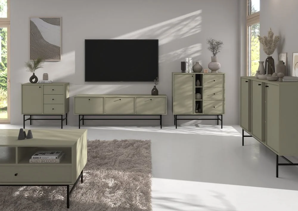 Pojemna szafka RTV TOKYO 180 cm, do salonu, eucaliptus, stelaż Tokyo Desire Furniture