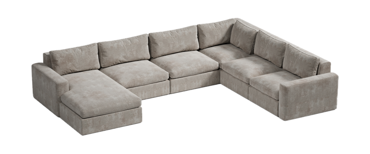 narożnik w kształcie U z jednym szezlongiem i podłokietnikiem