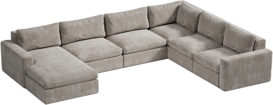 narożnik w kształcie U z jednym szezlongiem i podłokietnikiem