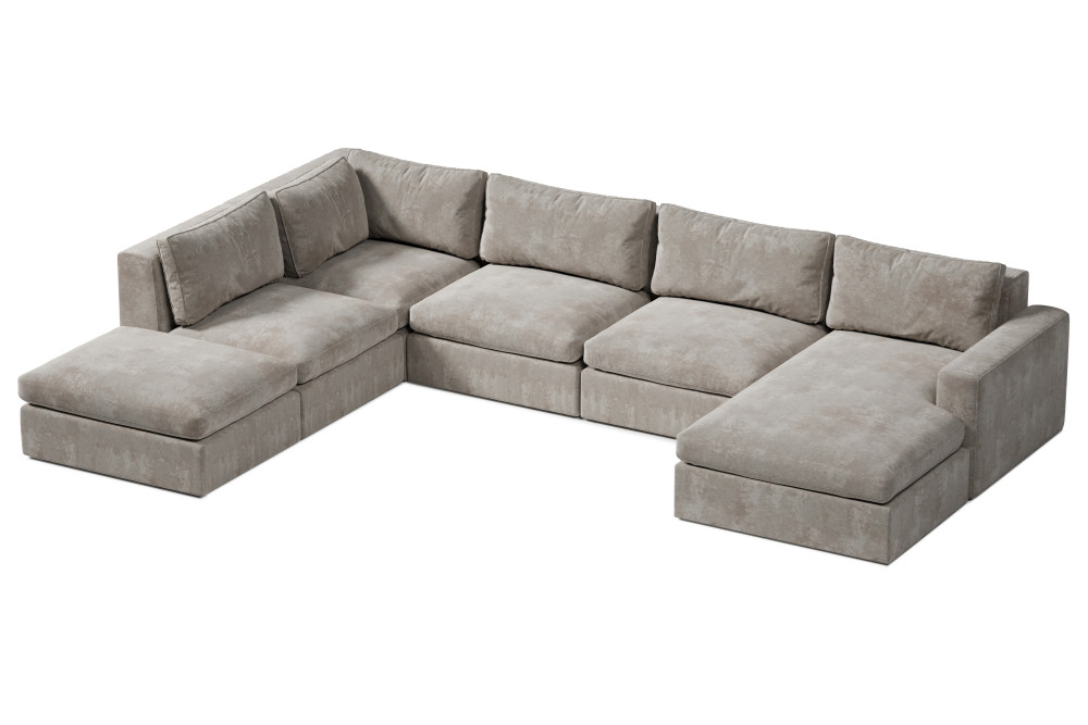 narożnik wypoczynkowy z szezlongiem i rozszerzeniem siedziska