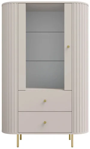 Nowoczesna witryna OVALIO 97 cm z szufladami i szafką – beż piaskowy