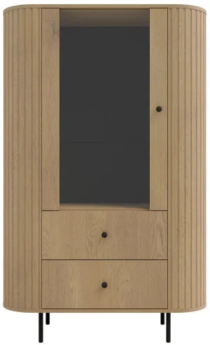 Nowoczesna witryna OVALIO 97 cm dąb cremona – ryflowana witryna z przeszkleniem