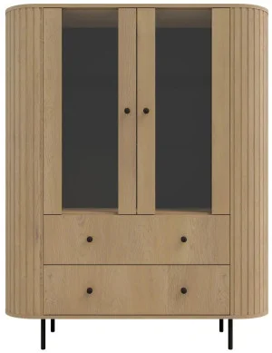 Nowoczesna witryna OVALIO 123 cm dąb cremona – przeszklona z szufladami