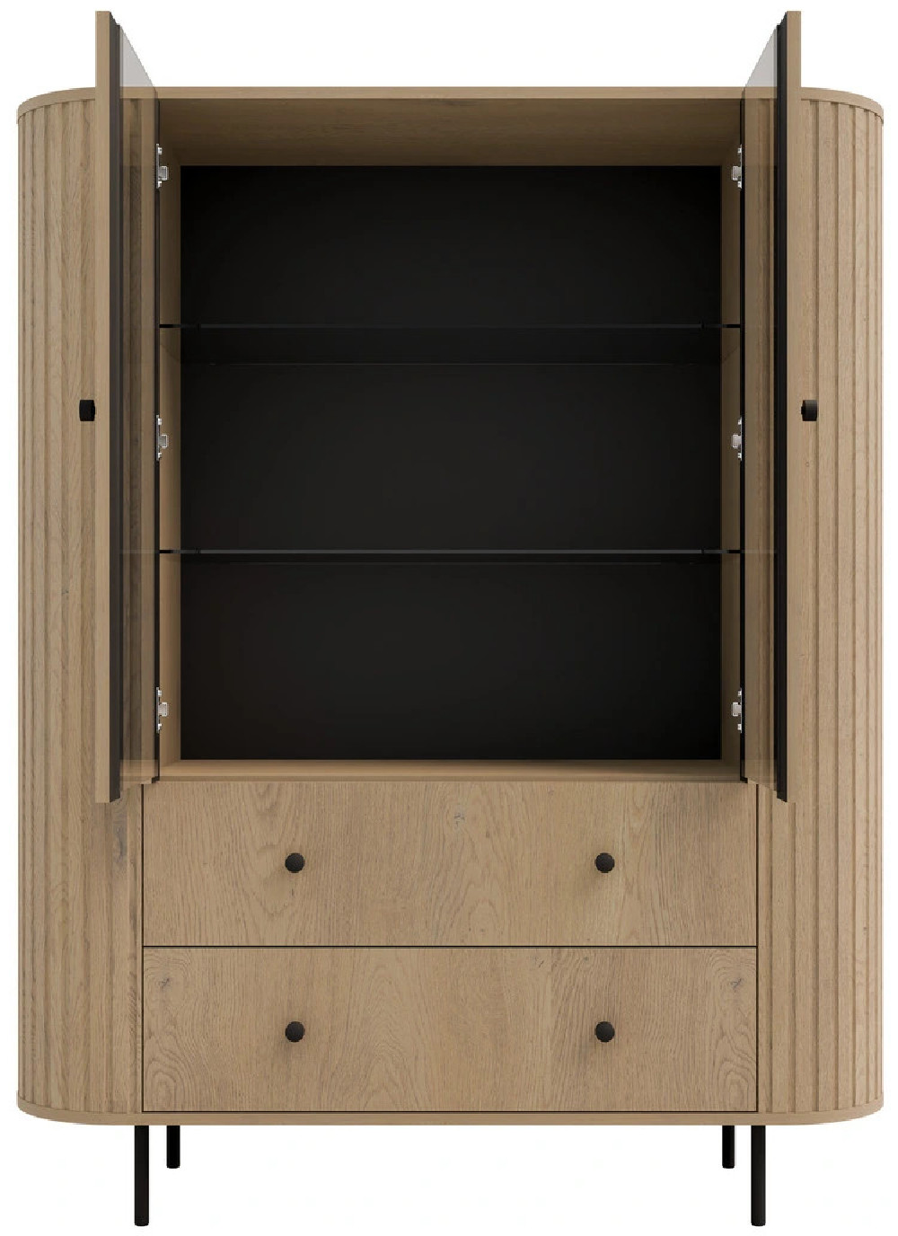 witryna Ovalio 123 cm z przeszkleniem dąb cremona