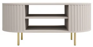 Stolik kawowy do salonu OVALIO 100 cm – beż piaskowy, nowoczesny