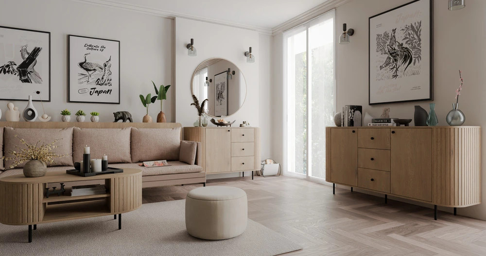 okrągłe lustro Ovalio 100 cm dąb cremona