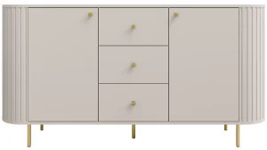 Duża komoda do salonu OVALIO 165 cm z szufladami i szafkami – beż piaskowy