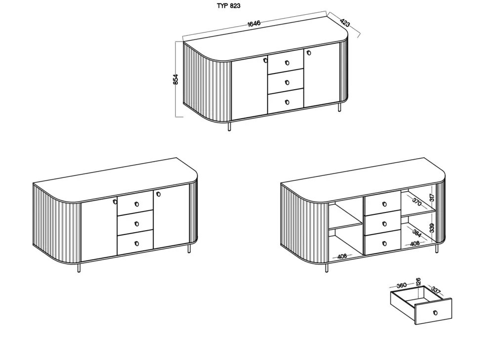 Duża komoda do salonu OVALIO 165 cm z szufladami i szafkami – beż piaskowy | Komody na nóżkach Desire Furniture