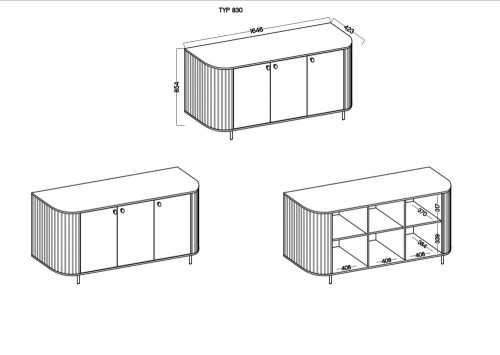 pojemna komoda trzydrzwiowa Ovalio 165 cm beż piaskowy