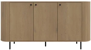 Pojemna komoda trzydrzwiowa OVALIO 165 cm – dąb cremona, czarne uchwyty
