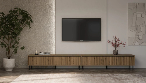 nowoczesna ryflowana szafka RTV OSAKA 179 cm dąb evoke