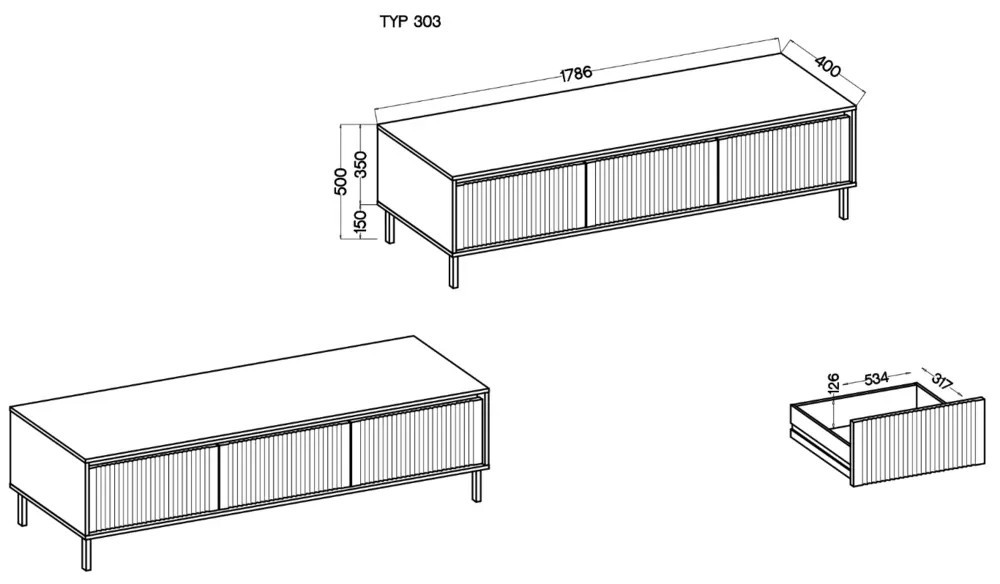 Szeroka szafka RTV OSAKA 179 cm ryflowana dąb evoke