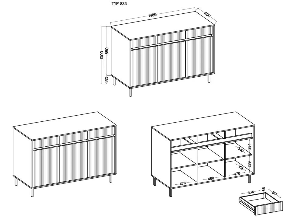Komoda OSAKA 149 cm z szufladami dąb evoke