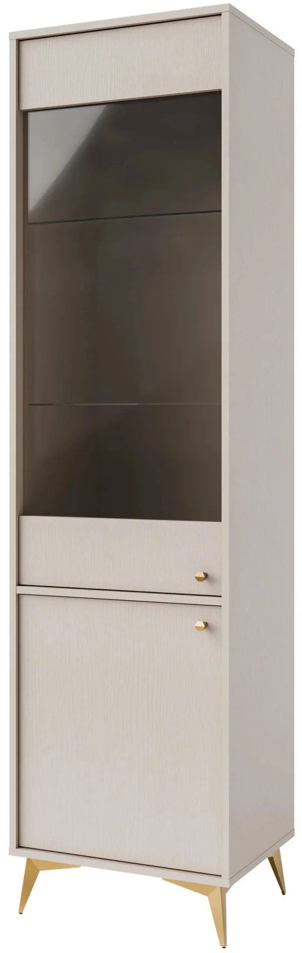 Wysoka witryna do salonu w stylu japońskim TOKYO 52 cm, beż piaskowy, nogi rozgwiazda