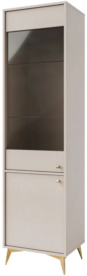 Wysoka witryna do salonu w stylu japońskim TOKYO 52 cm, beż piaskowy, nogi rozgwiazda