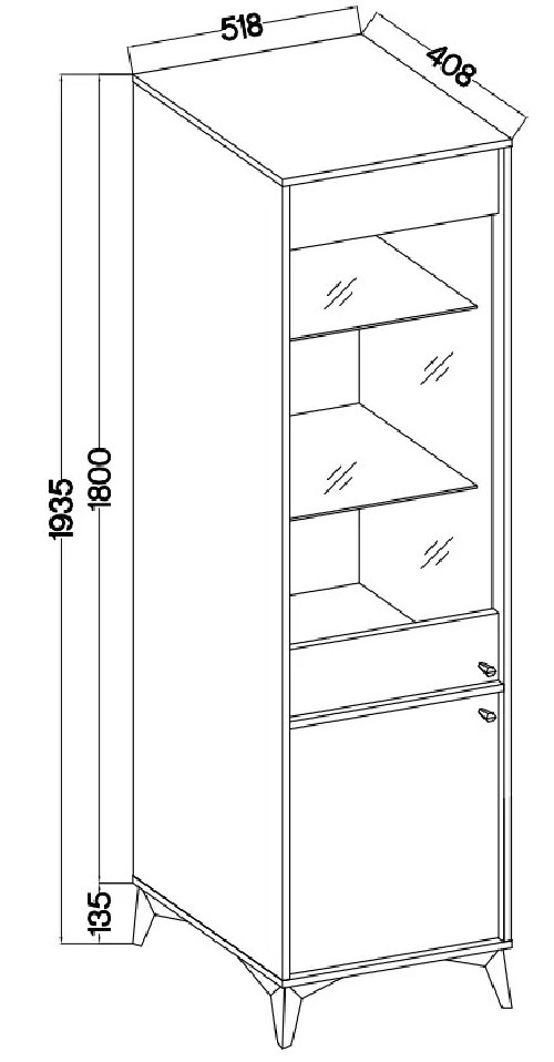 Wysoka witryna do salonu w stylu japońskim TOKYO 52 cm, beż piaskowy, nogi rozgwiazda | Witryny z podświetleniem LED Desire Furniture