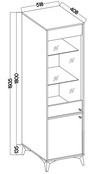 Wysoka witryna do salonu w stylu japońskim TOKYO 52 cm, beż piaskowy, nogi rozgwiazda | Witryny z podświetleniem LED Desire Furniture