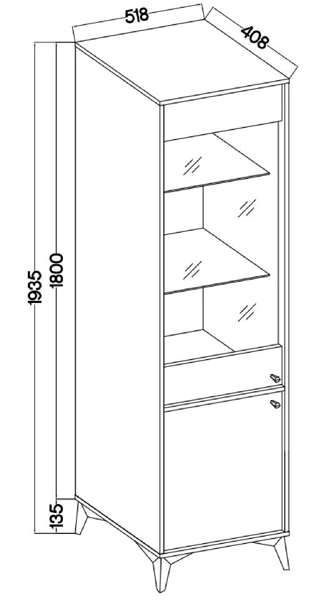 Wysoka witryna do salonu w stylu japońskim TOKYO 52 cm, czarny grafit, nogi rozgwiazda | Witryny z podświetleniem LED Desire Furniture