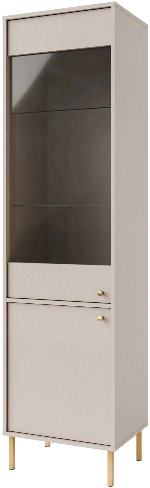 Wysoka witryna do salonu TOKYO 52 cm w stylu japońskim, beż piaskowy, nogi proste