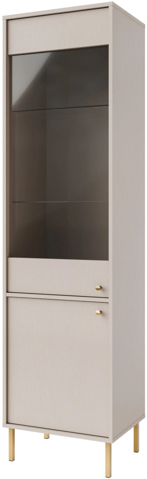 Wysoka witryna do salonu TOKYO 52 cm w stylu japońskim, beż piaskowy, nogi proste