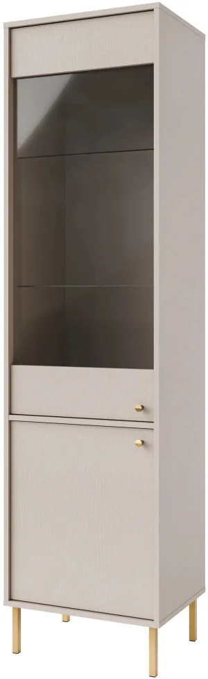 Wysoka witryna do salonu TOKYO 52 cm w stylu japońskim, beż piaskowy, nogi proste