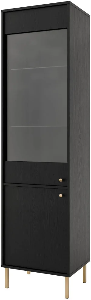 Wysoka witryna do salonu TOKYO 52 cm w stylu japońskim, czarny grafit, nogi proste