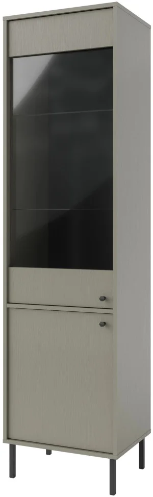 Wysoka witryna do salonu TOKYO 52 cm w stylu japońskim, eukaliptus, nogi proste