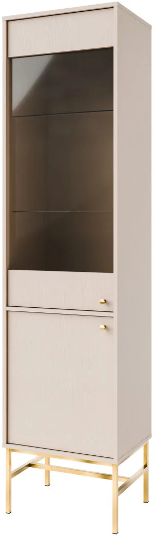 Wysoka witryna do salonu TOKYO 52 cm w stylu japońskim, beż piaskowy, stelaż