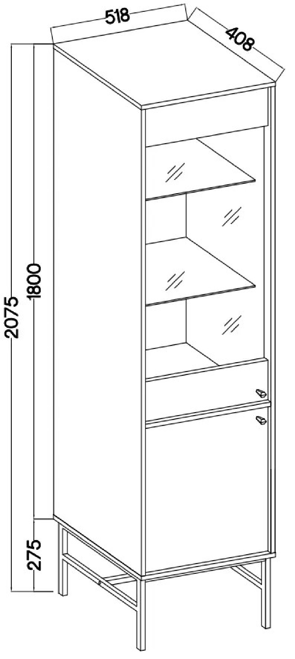 Wysoka witryna do salonu TOKYO 52 cm w stylu japońskim, beż piaskowy, stelaż | Witryny z podświetleniem LED Desire Furniture