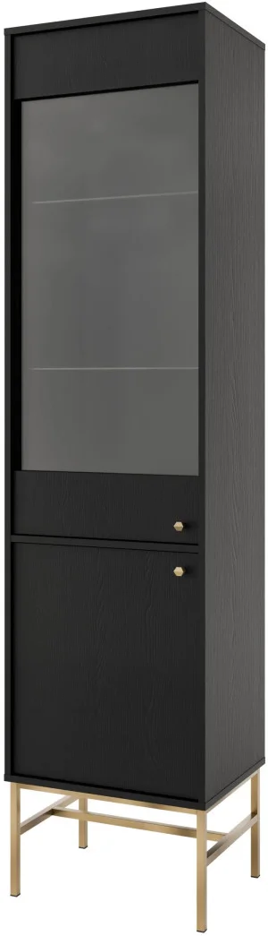 Wysoka witryna do salonu TOKYO 52 cm w stylu japońskim, czarny grafit, stelaż