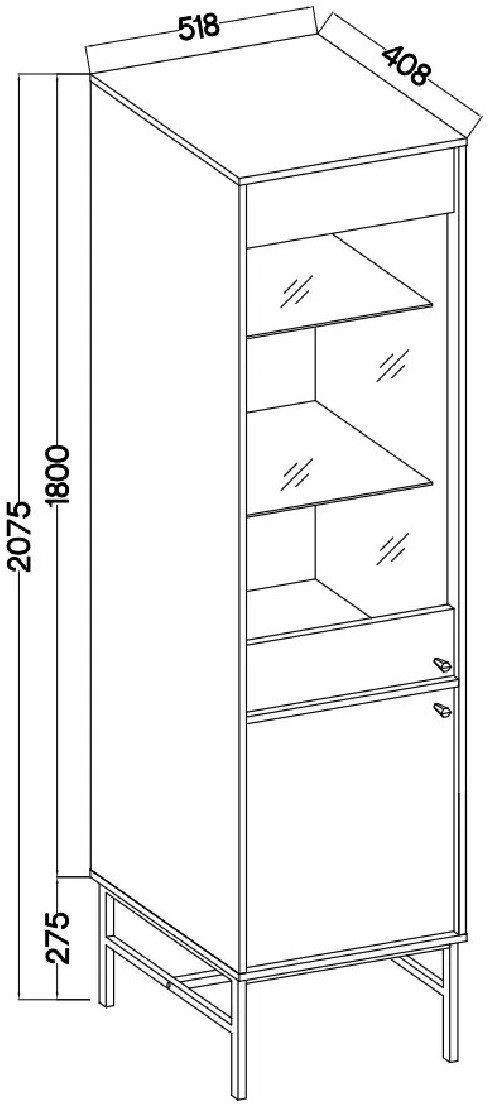 Wysoka witryna do salonu TOKYO 52 cm w stylu japońskim, eukaliptus, stelaż | Witryny z podświetleniem LED Desire Furniture