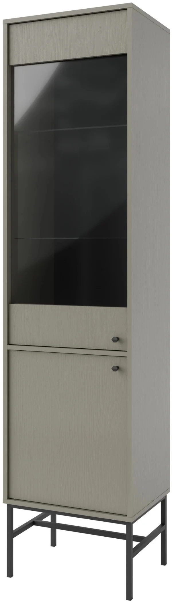 Wysoka witryna do salonu TOKYO 52 cm w stylu japońskim, eukaliptus, stelaż