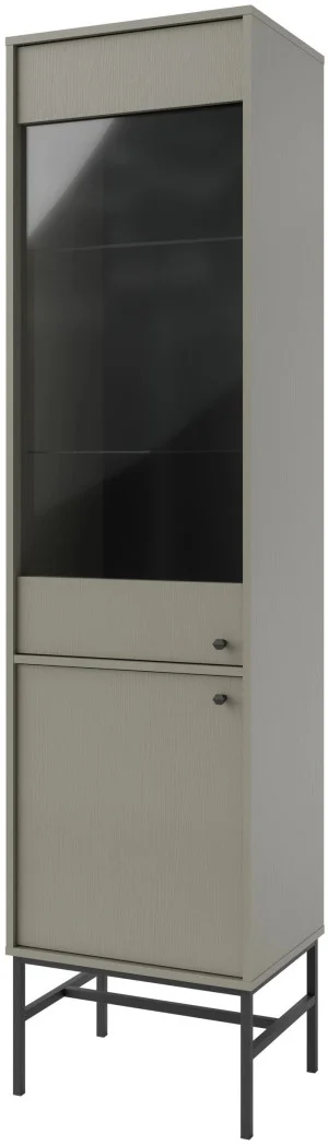 Wysoka witryna do salonu TOKYO 52 cm w stylu japońskim, eukaliptus, stelaż