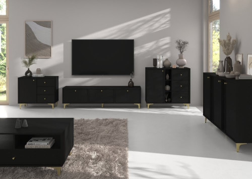 Pojemna szafka RTV TOKYO 180 cm, do salonu, czarny grafit, nogi rozgwiazda | Szafki RTV na nóżkach Desire Furniture