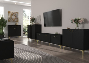 Pojemna szafka RTV TOKYO 180 cm, do salonu, czarny grafit, nogi rozgwiazda | Szafki RTV na nóżkach Desire Furniture