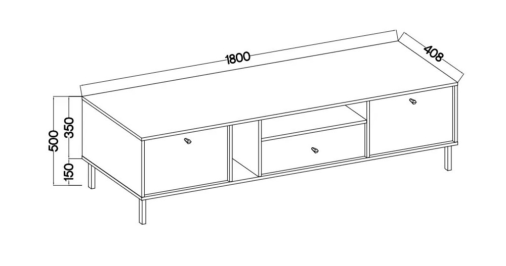 Szeroka szafka RTV do nowoczesnego salonu TOKYO 180 cm, czarny grafit, nogi proste | Szafki RTV z szufladami Desire Furniture