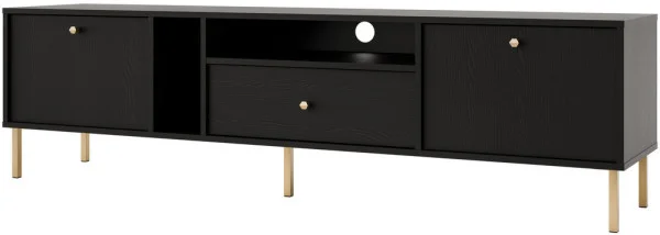 Szeroka szafka RTV do nowoczesnego salonu TOKYO 180 cm, czarny grafit, nogi proste