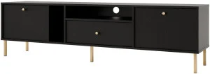 Szeroka szafka RTV do nowoczesnego salonu TOKYO 180 cm, czarny grafit, nogi proste